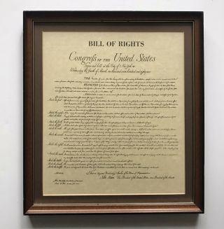 Vintage Framed The Bill Of Rights Usa