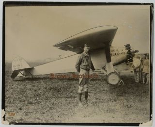 Vintage 1927 Aviation Charles Lindbergh With " Spirit Of St Louis " Plane Photo Bb