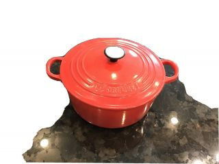 Vintage Le Creuset Red Enameled Cast Iron Dutch Oven Stock Pot 3.  5 Qt 22