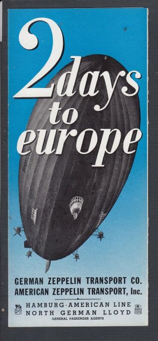 Usa 1937 “two Days To Europe” Zeppelin Hindenburg Airship Travel Brochure