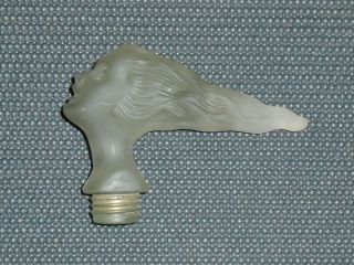 Vintage Mascot Frosted Corning Glass Lady Head Hood Mount