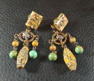 Vintage Stephen Dweck Mixed Gemstone & Bronze Drop Earrings