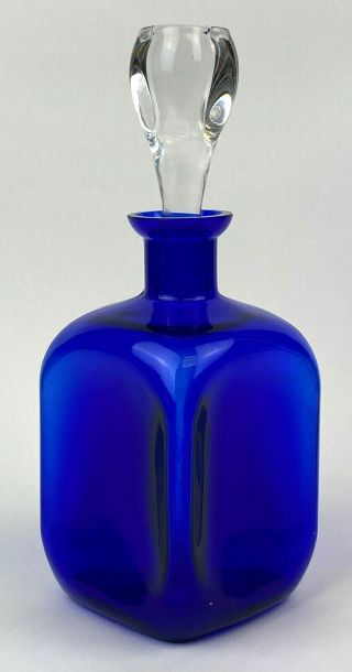Vintage Indent Pinch Cobalt Blue Decanter Bottle Barware Mid Century Modern Mcm