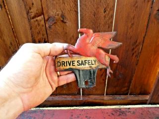 Vintage Mobil Pegasus Drive Safely License Plate Topper.  &