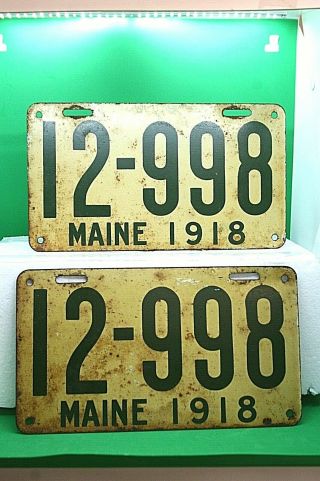 Matching Vintage 1918 Maine License Plates