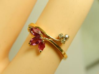 14k Ruby & Diamond Ring Yellow Gold Sz 6 1/4 Vintage Dainty Flower