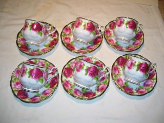 Set Of 6 Vintage Royal Albert Old English Rose Bone China Cups And Saucers