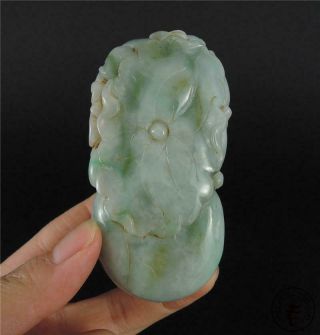 Old Jadeite Emerald Jade Pendant Netsuke Lotus,  Ruyi,  Dragon & Fish 2