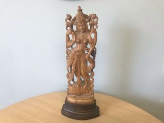Vintage Fine Indian Boxwood Carving Of Hindu Goddess Lakshmi