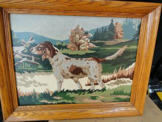 Vintage 1950 Paint By Number Hunting Scene Pointer Bird Dog