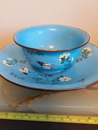 Early 20th Century Antique Chinese Enamel On Copper Set Bowl And Plate.