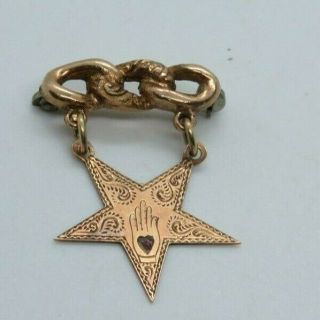 Vintage Odd Fellows 10k Gold Pin Jewelry Star Hand Engraved Dated (875e)