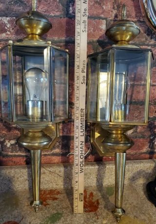 Vintage Set Of 2 Brass & Glass 24 " Light Fixture Outdoor Porch Sconce
