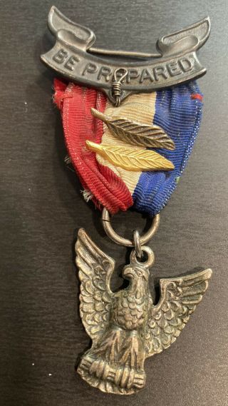 Vtg 1930s Eagle Scout Boy Scouts Rank Badge Medal Uniform Ribbon Award Sterling