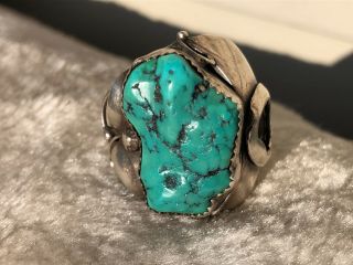 Vintage Navajo Kingman Turquoise Sterling Silver Ring 29 Grams Sz 9