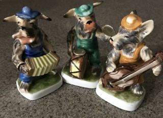 Vintage 3 Scottie Dogs Playing Instruments Hand Painted 5 Inches Made In Japan