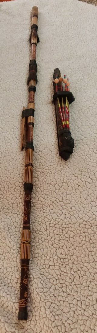 Indonesian Bamboo Blow Dart Tube Blowgun Tribal With Darts & Quiver Handmade Art 3