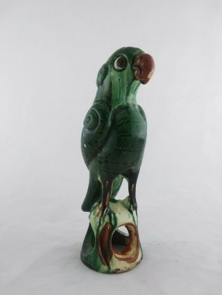 Antique Chinese Qing Dynasty Sancai Green Glaze Pottery Roof Tile Parrot Bird