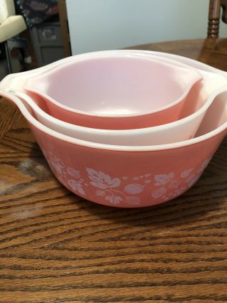 Vintage Pyrex Pink Gooseberry Mixing/Casserole Dishes 473,  474,  475 3