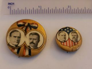 Two 1900 William Mckinley Teddy Theodore Roosevelt Pinback Buttons