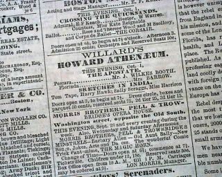 John Wilkes Booth Howard Athenaeum Theatre Boston Ad 1863 Civil War Newspaper