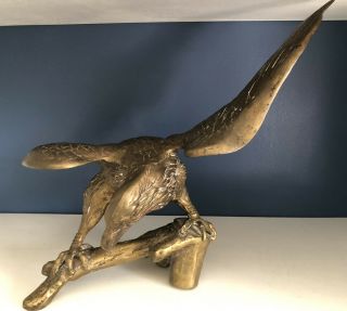 Large Brass American Eagle Statue Perched On A Branch Wing Span 18”