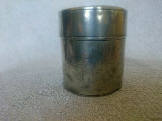 Antique Chinese Kut Hing Swatow Pewter Circular Box Canister Caddy Dragon