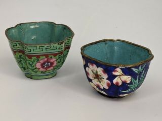 Chinese Antique 18th Century Canton Enamel Small Tea Bowls / Wine Cups Qing