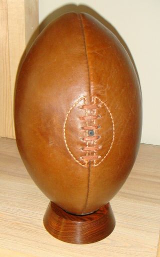 Football 18p And Rugby Ball 4p,  Vintage Tan Leather With Wooden Bases | Retro