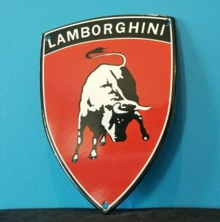 Vintage Lamborghini Porcelain Gas Oil Auto Station Italian Dealership Sign