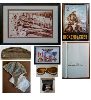 Captain Eddie Rickenbacker - - Wwi Ace,  Signed Book,  Photograph & Misc.  Items