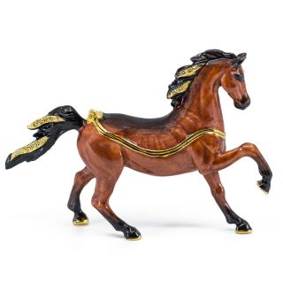 Bejeweled Enameled Pewter Arabian Stallion Horse Trinket Box With Crystals