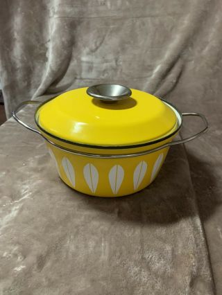 Vintage Cathrineholm Yellow Lotus Enamel Casserole Pot