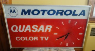 Vtg Modern Motorola Dealer Neon Light Up Quasar Color Tv Clock Hanging Sign Usa