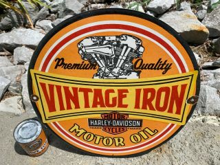 " Harley Davidson Vintage Iron " Heavy Porcelain Sign,  (12 " Inch) Great Sign