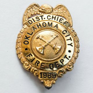 Vintage 1969 Oklahoma City Fire Department District Chief Badge - Firefighter