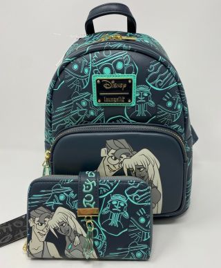 Nwt Loungefly Disney Atlantis 20th Anniversary Kida Milo Mini Backpack & Wallet