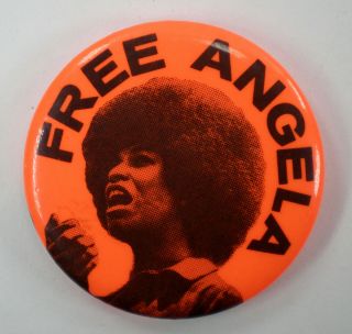 Vintage Ca.  1970 Angela Pin Angela Davis Black Panther Party Button