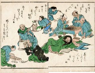 Kyosai An Japanese Color Woodblock Print " The Game Of Go " 1860