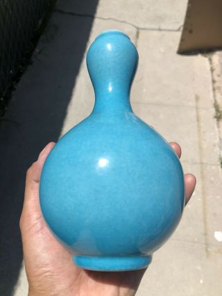 Antique Chinese Turquoise Blue Monochrome Porcelain Garlic Head Suantouping Vase