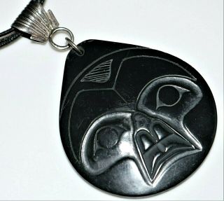 Vtg Northwest Coast Indian Denny Dixon Carved Argillite Haida Sterling Pendant