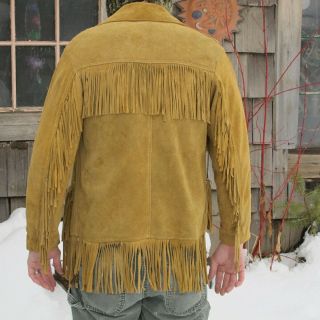 Vintage Buckskin Color Leather Mountain Man Tassel Western Coat Jacket