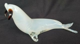 Large Vintage Handmade Glass Art Walrus Figurine 13 " Long Smoky Color