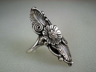 Fancy Vintage Navajo Sterling Silver Squash Blossom Ring Size 9.  5 Signed Hy