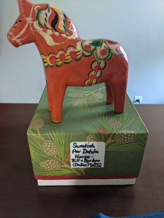 Vtg Hand Carved Wooden Dalecarlian Horse & Per And The Dala Horse Book