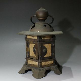 [y] Japanese Buddhist Altar Hanging Lantern " Toro " Basket Taisho Era Bronze Rare
