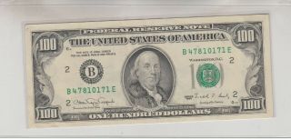 1990 (b) $100 One Hundred Dollar Bill Federal Reserve Note York Old Vintage