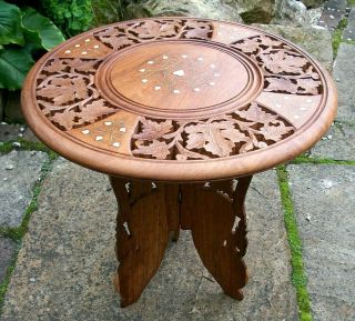 Vintage Anglo/indian Folding Side Table Beautifully Carved Top