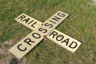 Large Vintage Railroad Train Crossing Gas Oil 48 " Metal 2 Piece Sign