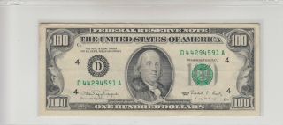 1990 (d) $100 One Hundred Dollar Bill Federal Reserve Note Cleveland Vintage Old